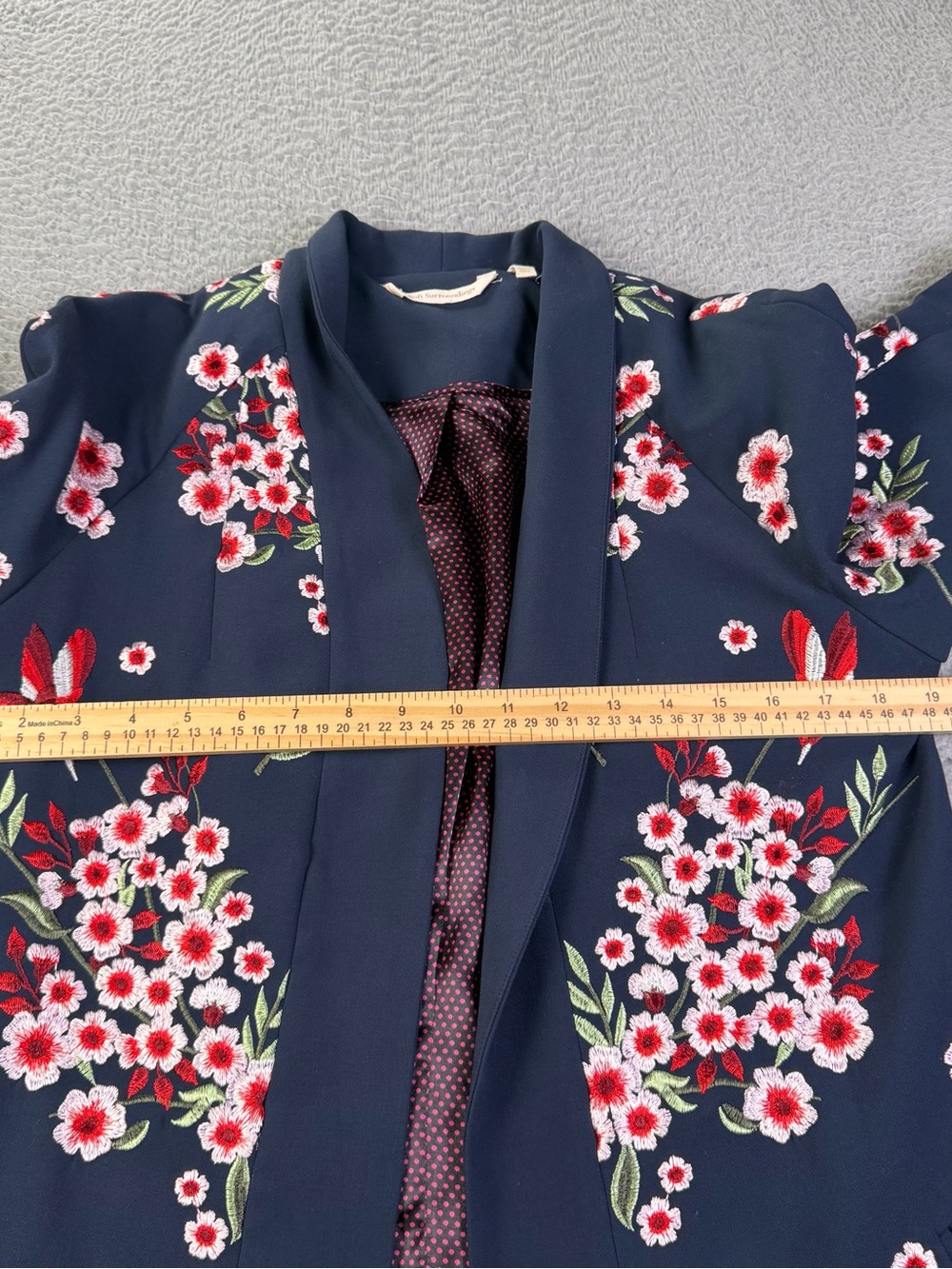 Soft Surroundings Jacket Kimono Womens Small Navy Floral Embroidered Lined - Picture 11 of 13